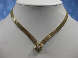 14K Gold & White Sapphire Gemstone Necklace