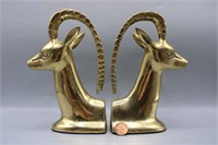 Pair Hollywood Regency Solid Brass Ibex Bookends