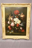 LARGE FRAMED PAINTING OF FLOWERS: