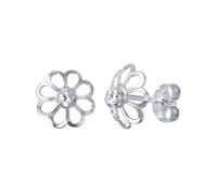 Silver 925 Rhodium Plated Open DC Flower Earrings