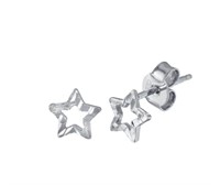 Silver 925 Rhodium Plated Open DC Star Earrings