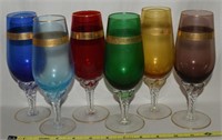(6) Empoli Italy Glass Gold Overlay Wine Glasses