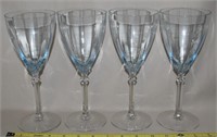 (4) Fostoria Azure Blue Optic Glass Water Goblets