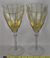 2) Fostoria Topaz Yellow Optic Glass Water Goblets