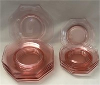 Pink Depression Glass Plates (8) 7" & (6) 5 3/8"