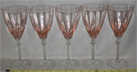 (5) Fostoria Rose Pink Optic Glass Water Goblets