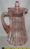 Pink Depression Glass Etched Lidded Water Pitcher