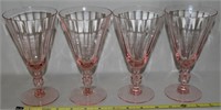 (4) Fry Pink Optic Depression Glass Goblets 6.75"