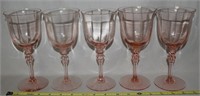 (5) Pink Optic Depression Glass 7 3/8" Goblets