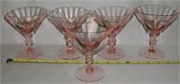 (5) Fry Pink Optic Depression Glass 5" Sherbets