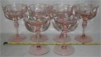 (6) Pink Optic Depression Glass Champagne 5.75