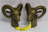 Set Large MCM Solid Brass Ram's Head Bookends