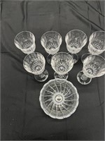 7 Crystal Wine Glasses and Bowl