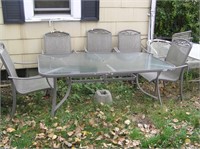 Six piece cast aluminum outdoor table and chair se