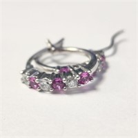 Silver Created Pink Sapphire Earrings