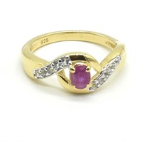 $160 Gold plated Sil Ruby White Topaz(0.45ct) Ring