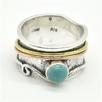 $200 2toned Sil Turquoise(0.7ct) Ring
