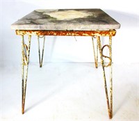 Antique Patio Table W/Marble 18"x18"