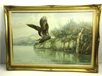 Vintage M.P.Elliott Eagle In Flight Oil On Canvas