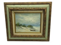 Oil On Canvas Beach Scene 16.5"x18"