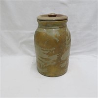 Stoneware Crock Jug w/ Lid -appears to be painted