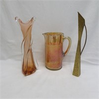 Imperial Carnival Glass Pitcher Tree Bark Pattern