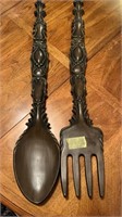 Large decorative ceramic fork and spoon