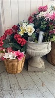 Cement flower pot artificial flowers, wicker