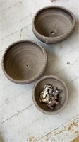 Three ceramic pottery bowls/planters metal