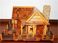 Wooden Log Cabin Chalet w/ Wooden Fence &