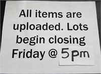 All items uploaded lots begin closing Friday @ 5pm