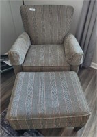 ETHAN ALLEN UPHOLSTERED CHAIR AND OTTOMAN