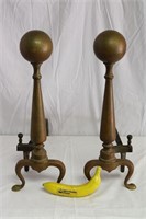 Pr. Vintage Brass & Cast Iron Cannonball Andirons