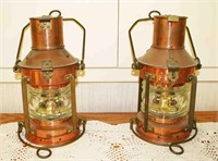 Pair Nautical Style Copper Lamps 11.5"H
