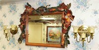 Oak Mirror & Brass 2-Pc. Accent Candelabra