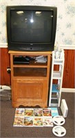 Oak Television Cabinet, Wii Gaming System w/