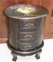 Wooden Oval 3-Drawer Sewing Caddy w/ Decorated