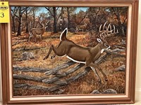 Oil Painting Signed D. Raver " Deer Crossing"