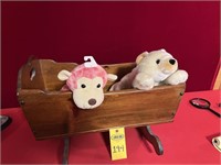 Wooden Doll Cradle & Stuffed Animals