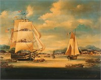 Signed Oil on Canvas Harbor Scene