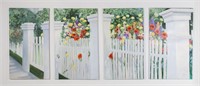 Signed Otto 4 Panel Oil on Canvas Fence & Flowers