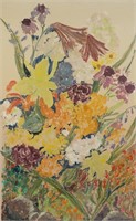 Signed Monoprint Still Life With Flowers