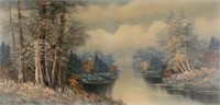 R. Thomas Oil on Canvas River Landscape