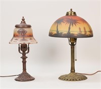 2 Reverse Painted Boudoir Lamps
