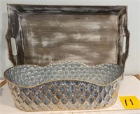 Large Serving Tray and Metal Planter