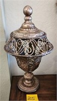 Beautiful Metal Scrolled Pedestal Urn with Lid