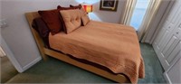 Blonde Full Size Bed with Bedding