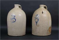 Pair of Blue Decorated 3 Gallon Stoneware Jugs