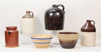 6 Pieces Stoneware Jugs, Bowls, Crock