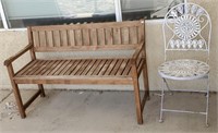 Wooden Bench And Folding Metal Chair